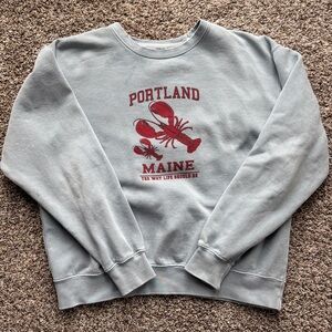 Portland Maine Light Blue Crewneck Sweatshirt with Red Lobster Graphic